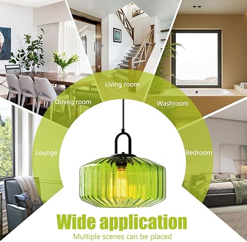 Miniatura 8 de Lámparas colgantes de cristal verde, modernas luces colgantes de vidrio con gran pantalla de globo soplado a mano de mediados de siglo, luz colgante