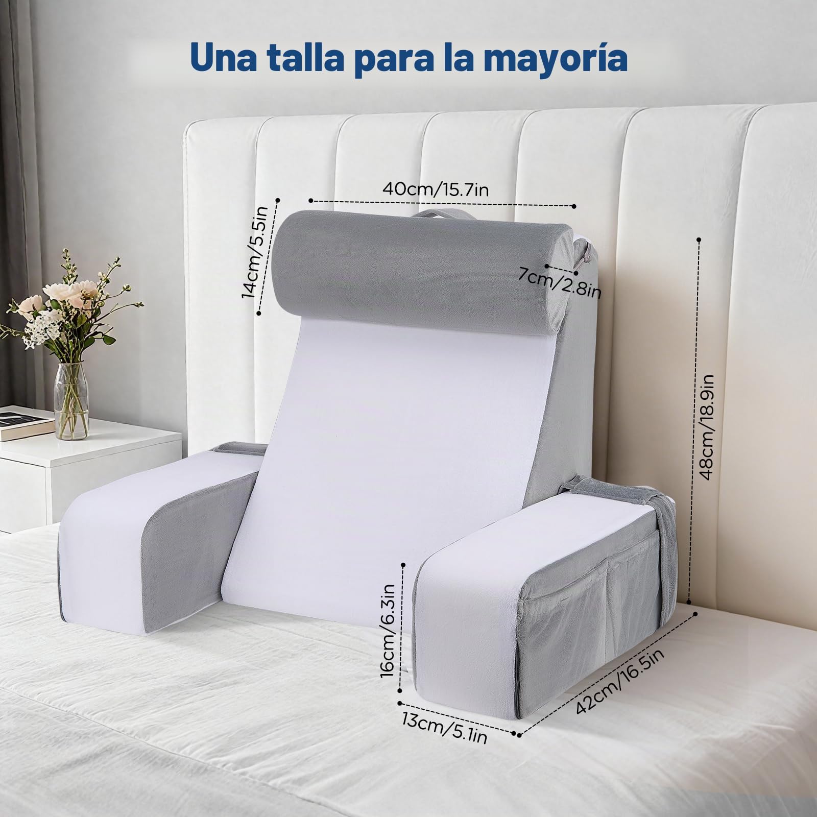 Cojín ergonómico de lectura con reposacabezas y reposabrazos desmontables, soporte lumbar para cama, sofá, suelo, ajustable para leer, trabajar y relajarse