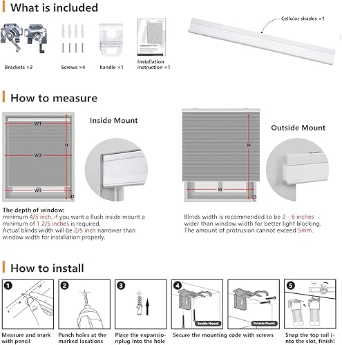 Miniatura 7 de Persianas celulares opacas sin cordón, con bloqueo de luz de abeja, persianas plisadas para ventana de 22 pulgadas de ancho x 64 pulgadas de alto,