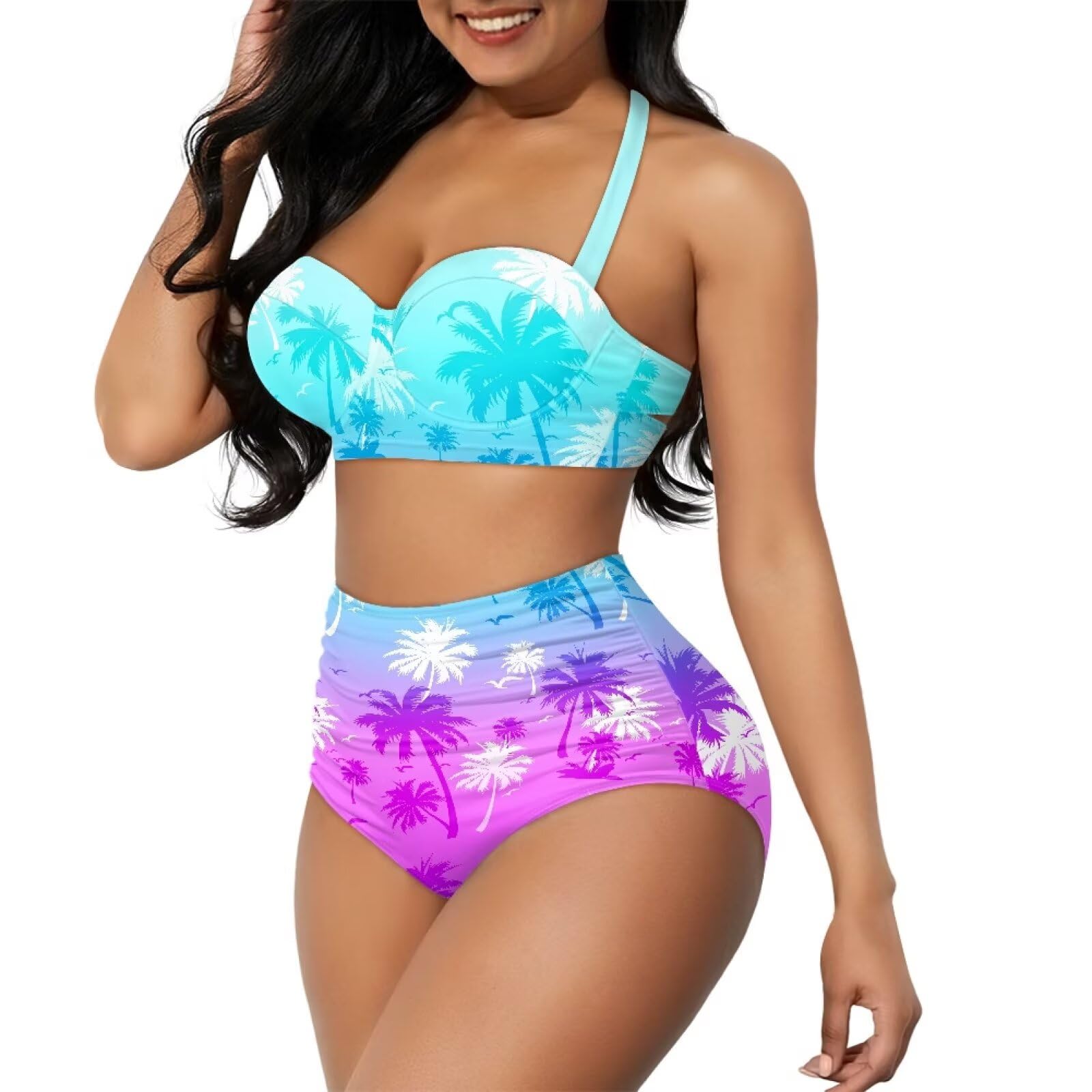Costumi da bagno vintage da donna Retro Halter Costumi da bagno a vita alta Bikini