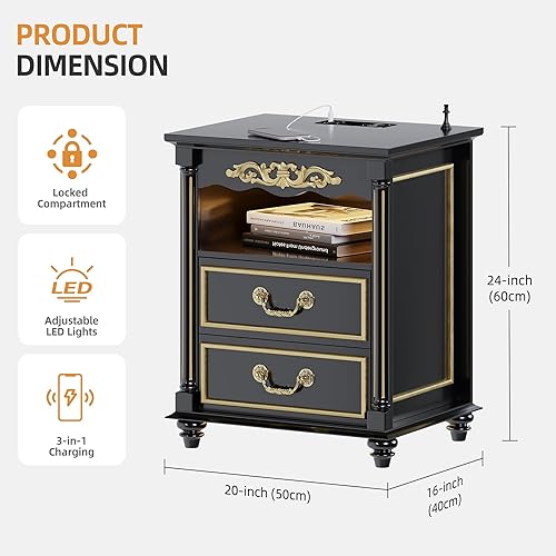 Miniatura 2 de Gurexl Juego de 2 mesitas de noche RGB con estación de carga inalámbrica y puertos USB sensor automático LED de 20 colores regulables para muebles