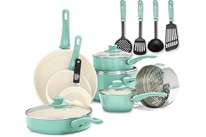 GreenLife Soft Grip Healthy Ceramic Nonstick 16 Piece Kitchen Cookware Pots and...