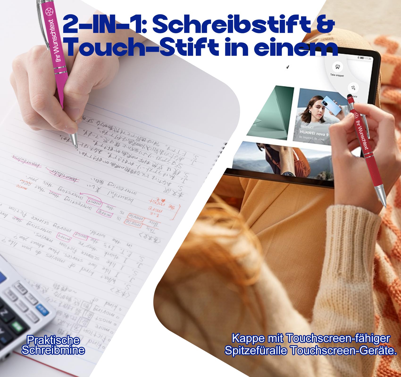 50er Kugelschreiber mit Gravur & Touchpen,Personalisiert Pen 1mm Strichstärke mit Wunschtext als Geschenke Glücksbringer Prüfung,Geschäftliche,Werbegeschenk,Werbeartikel,Abschiedsgeschenk