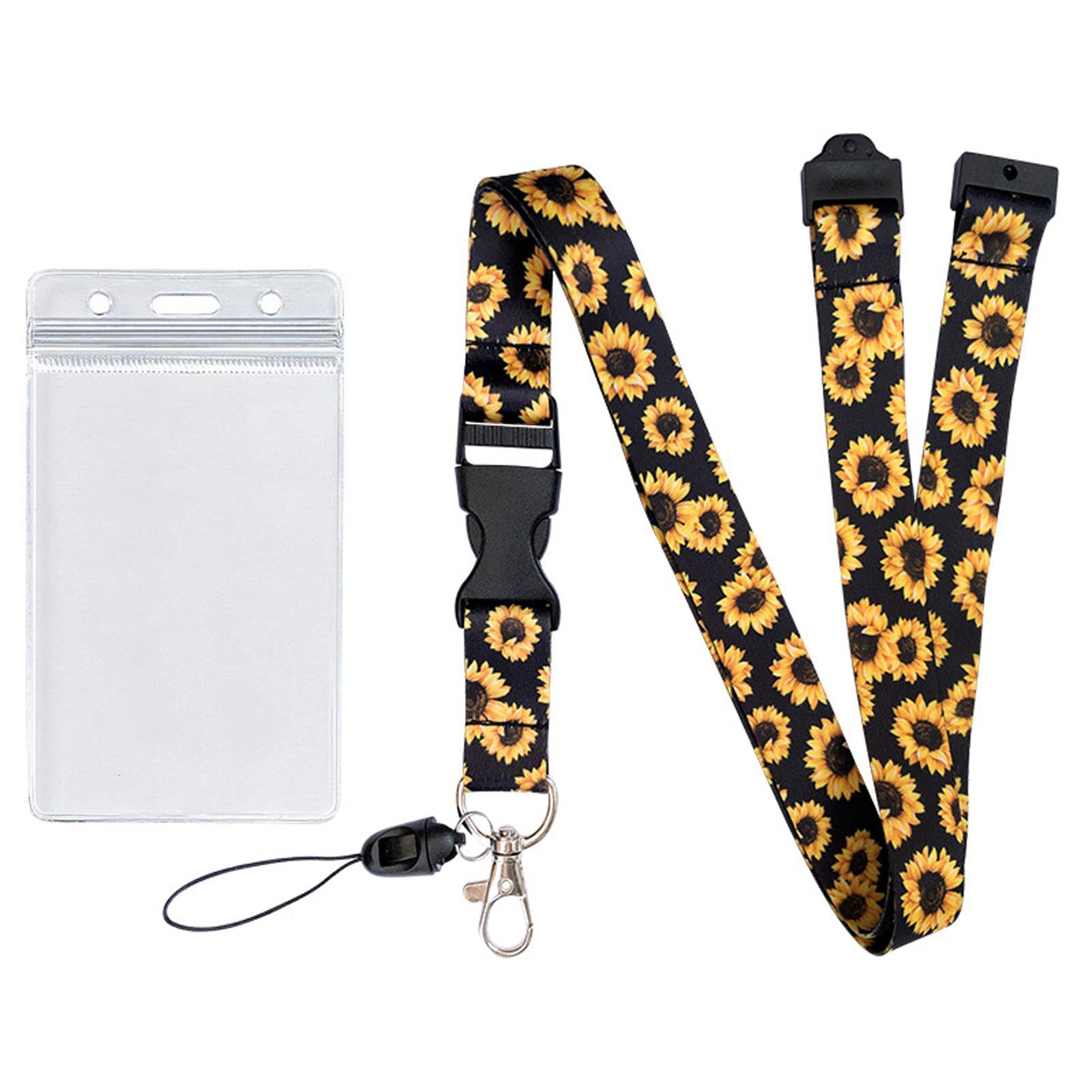 Lanyard for Keys Breakaway Lanyard Neck Strap for Women for id Card Badge Holder with Metal Clip(Black Sunflower)