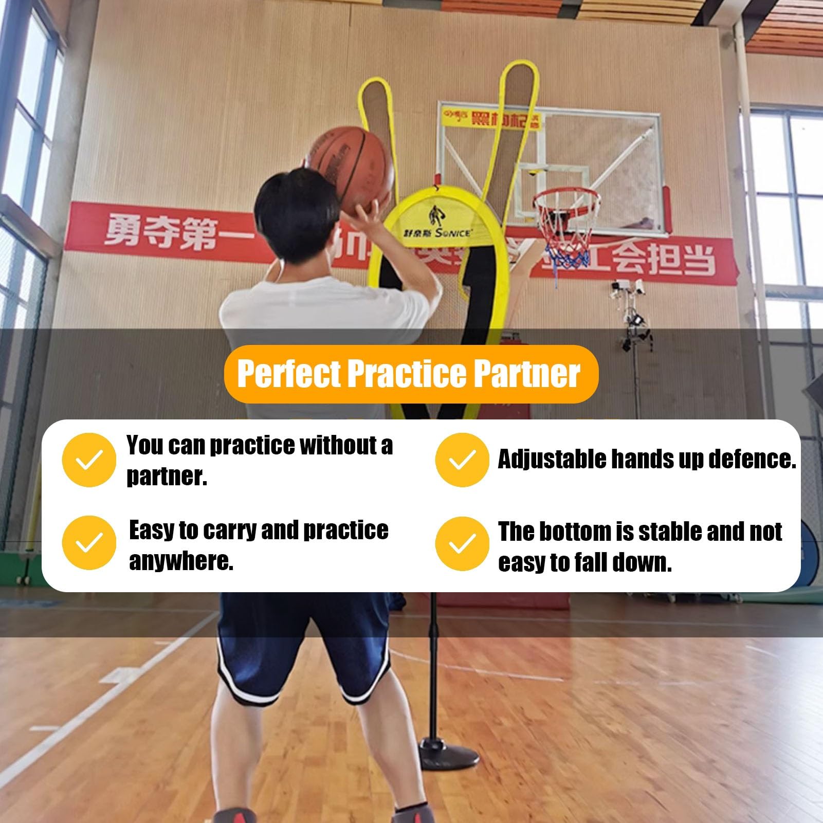 Kunovo Basketball Dummy Defender with Adjustable Arms, Practice Defensive Mannequin for Dribbling Shooting Passing, Portable Volleyball Soccer Trainer