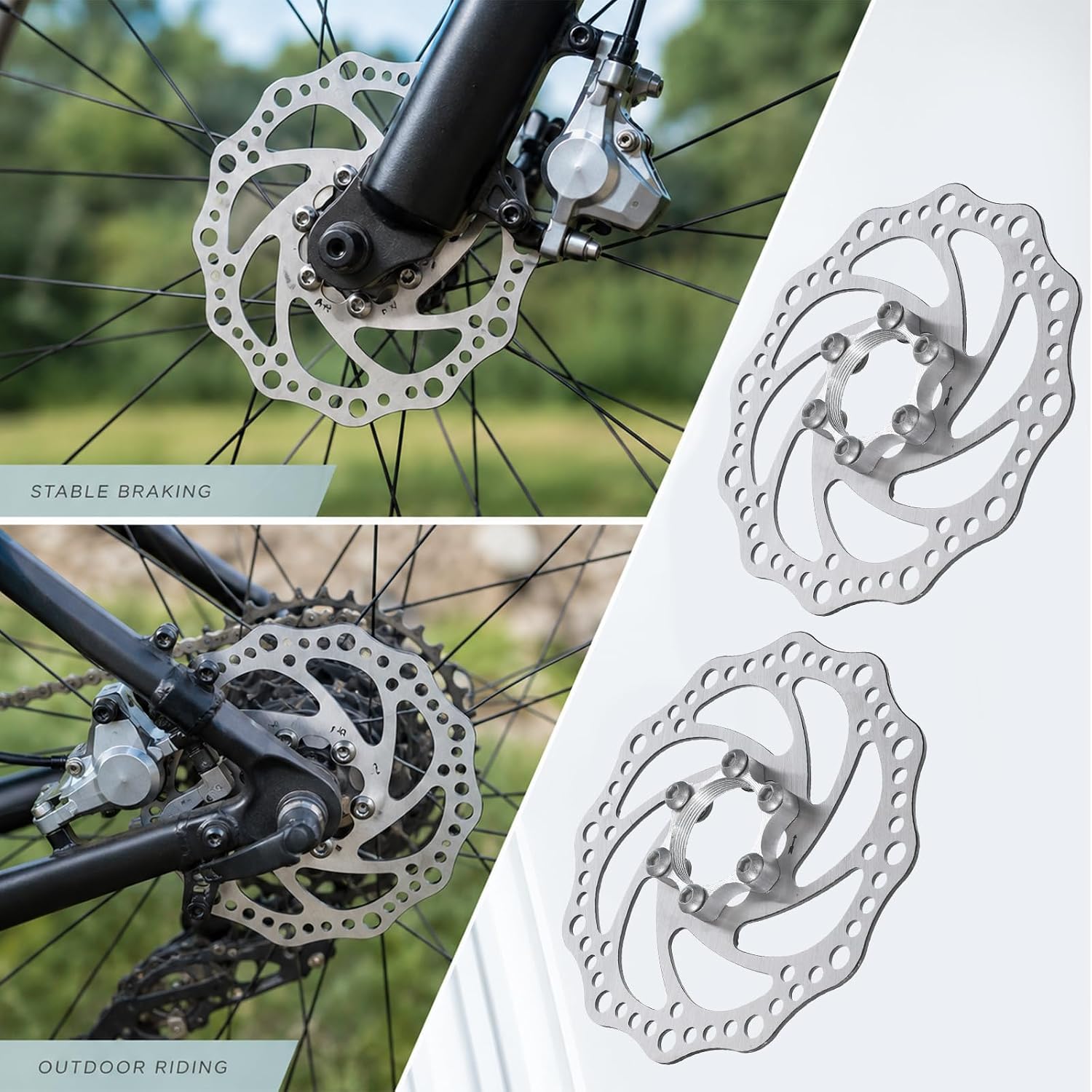 2 Pcs Bicycle Bike Freewheel Threaded Hubs Disk Disc Brake Rotor 2 Pcs Bike Disc Brake Rotor 6 Bolt Flange Adapter Bikes Rotors with 6 Bolts Stainless Steel for Mountain Road Bicycle