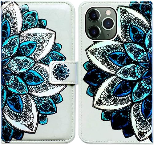 Miniatura 18 de Funda para iPhone 11 Pro Max, diseño de mandala circular verde con tapa de cuero con ranura para tarjeta de crédito, soporte para tarjeta de Mandala