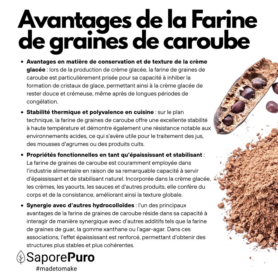 Saporepuro Farine de Graines de Caroube 1000 g – SANS GLUTEN – Épaississant et gélifiant naturel 100% pur – Idéale pour Glaces, Sorbets, Desserts et Sauces
