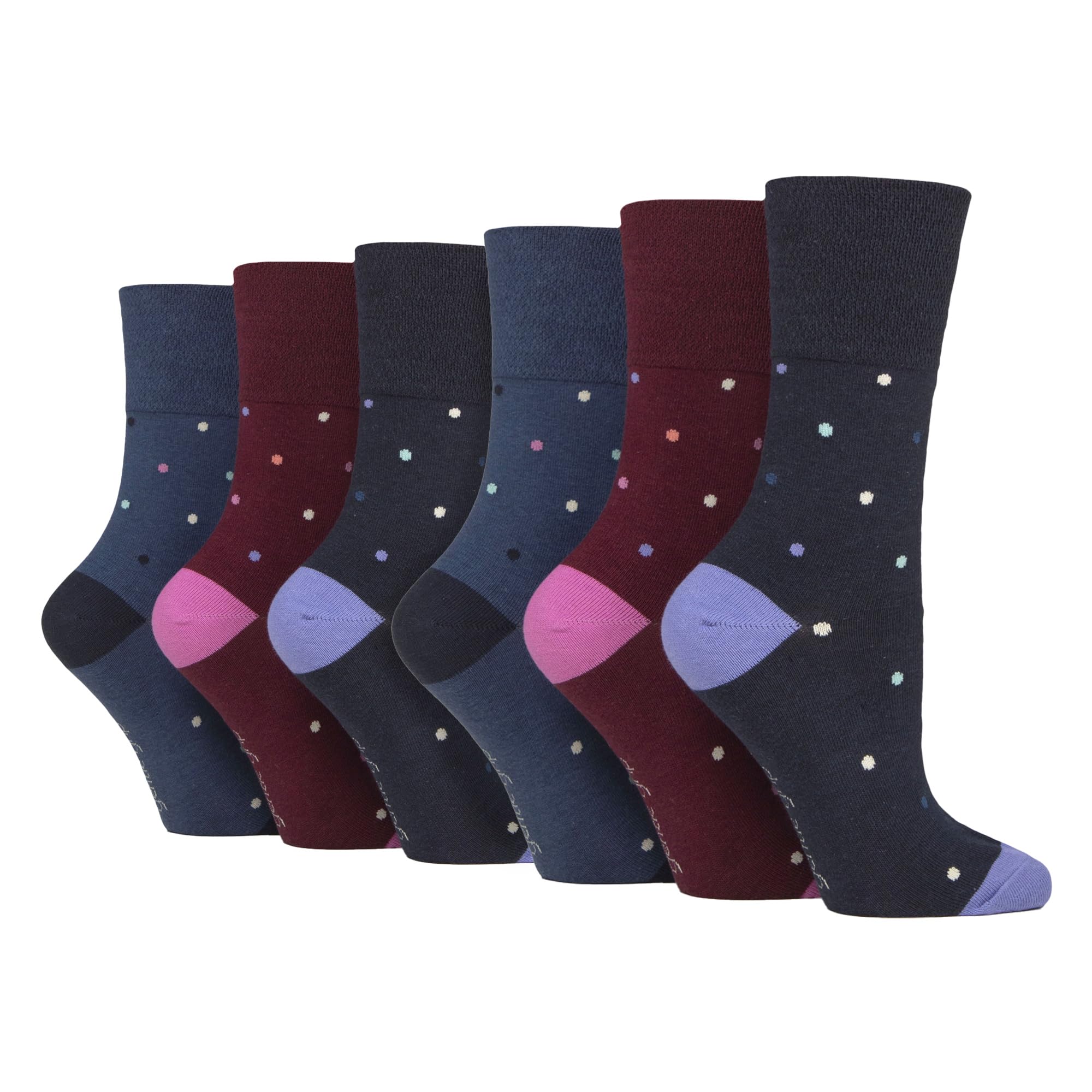 Sock Shop Gentle Grip Women's Polka Dot - 6 Pairs Cotton Socks | Patterned Soft Non-Binding Everyday Socks (4-8, )