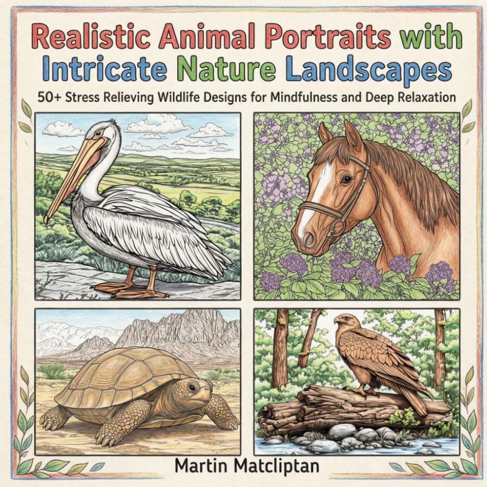 Realistic Animal Portraits with Intricate Nature Landscapes: 50+ Stress Relieving Wildlife Designs for Mindfulness and Deep Relaxation (Animals Coloring Book for Teens & Adults)