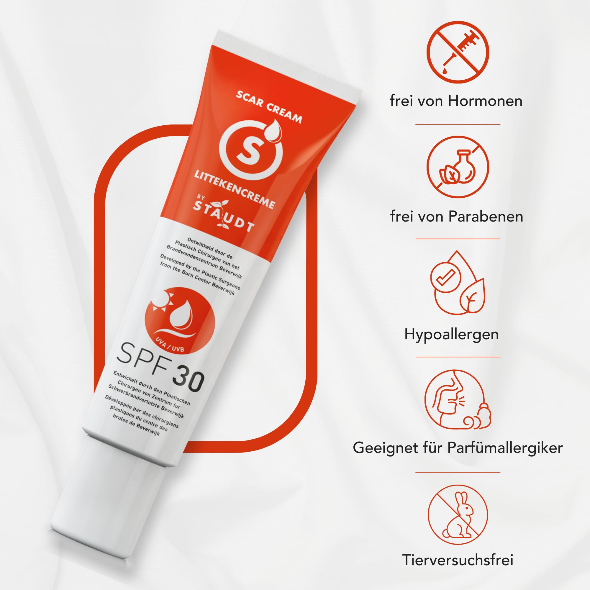 Staudt Narbensalbe SPF30 - Fortgeschrittene Silikon-Gel-Creme für Chirurgische & Alte Narben - Hydratisierende Wund- und Heilsalbe mit Honig & Jojoba - UV-Schutz & Hautbarriere-Reparatur - 40ml