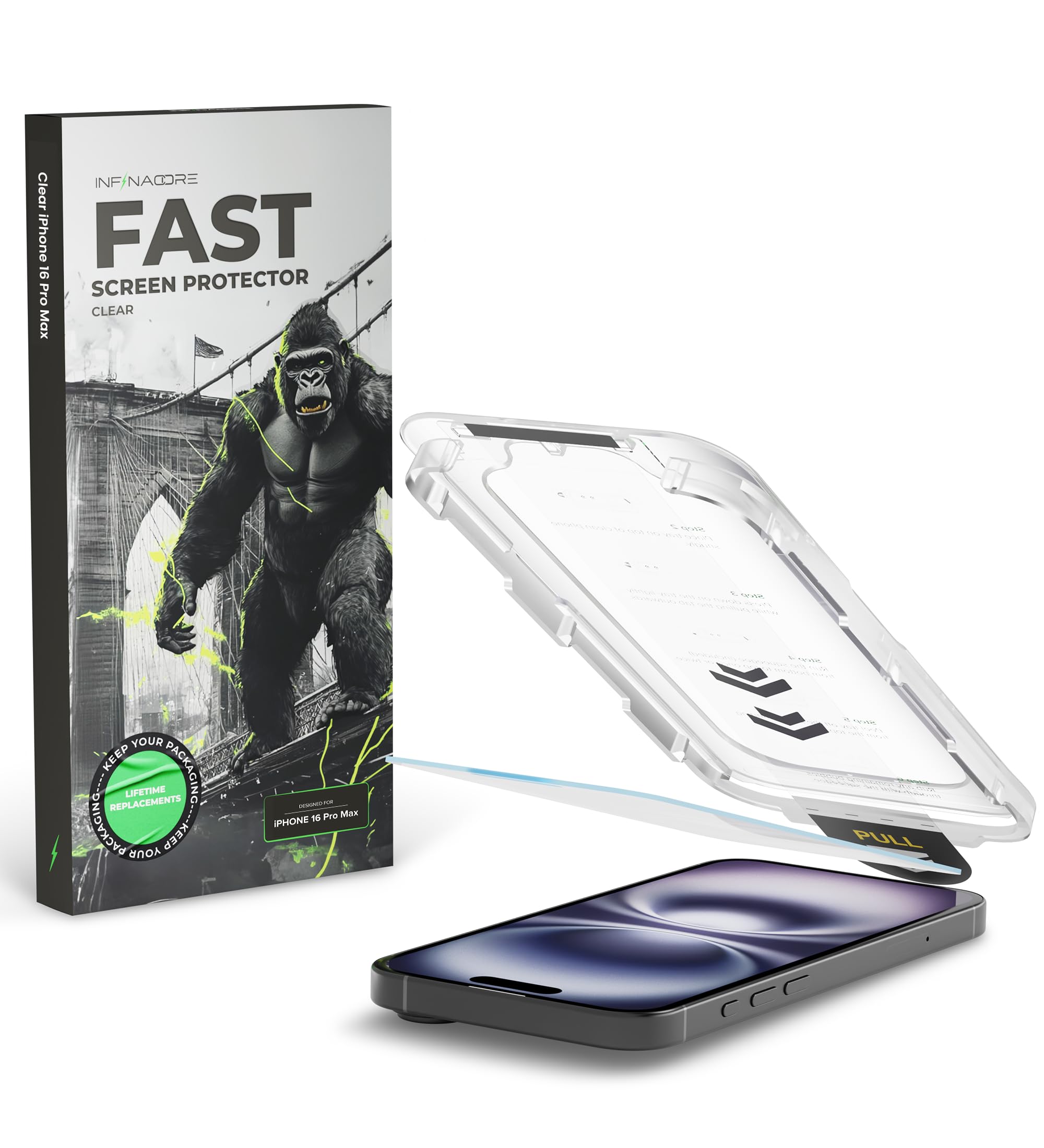 InfinaCore Fast Screen Protector for iPhone 16 Pro Max with Installation Tray - HD Clear, Scratch-Resistant, Military Grade Shatterproof iPhone 16 Pro Max Screen Protector - Tempered Glass - 2 Pack