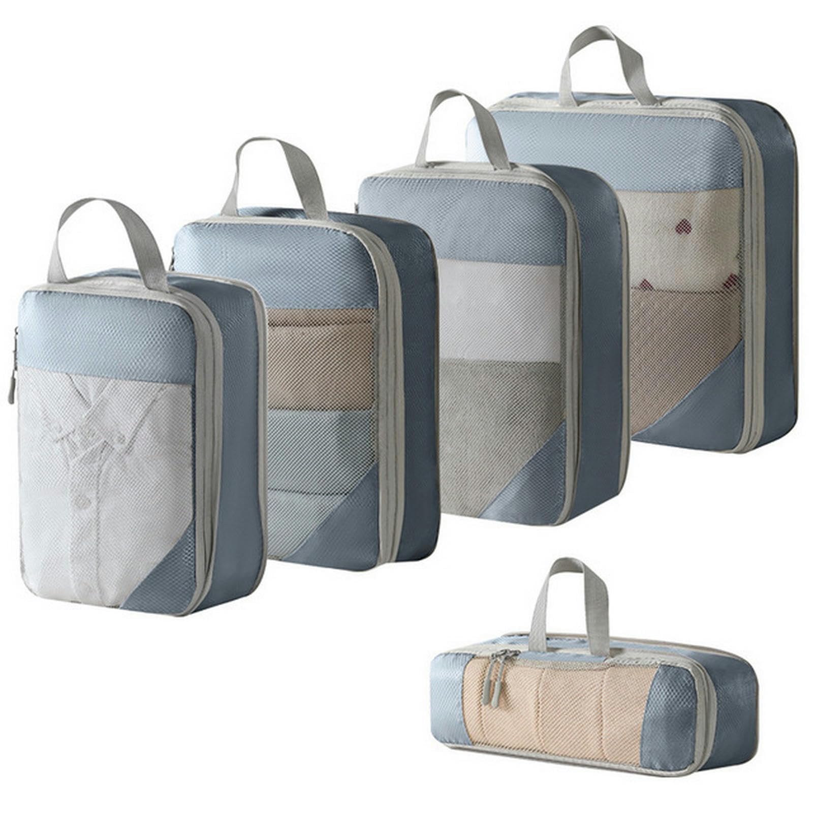Kostki do pakowania 5 6 szt. Podróżny przenośny organizer do bagażu Torby do przechowywania Pakowanie kompresyjne Torby na buty Z siatką Lekka składana torebka Pouch-5pcs-grey2