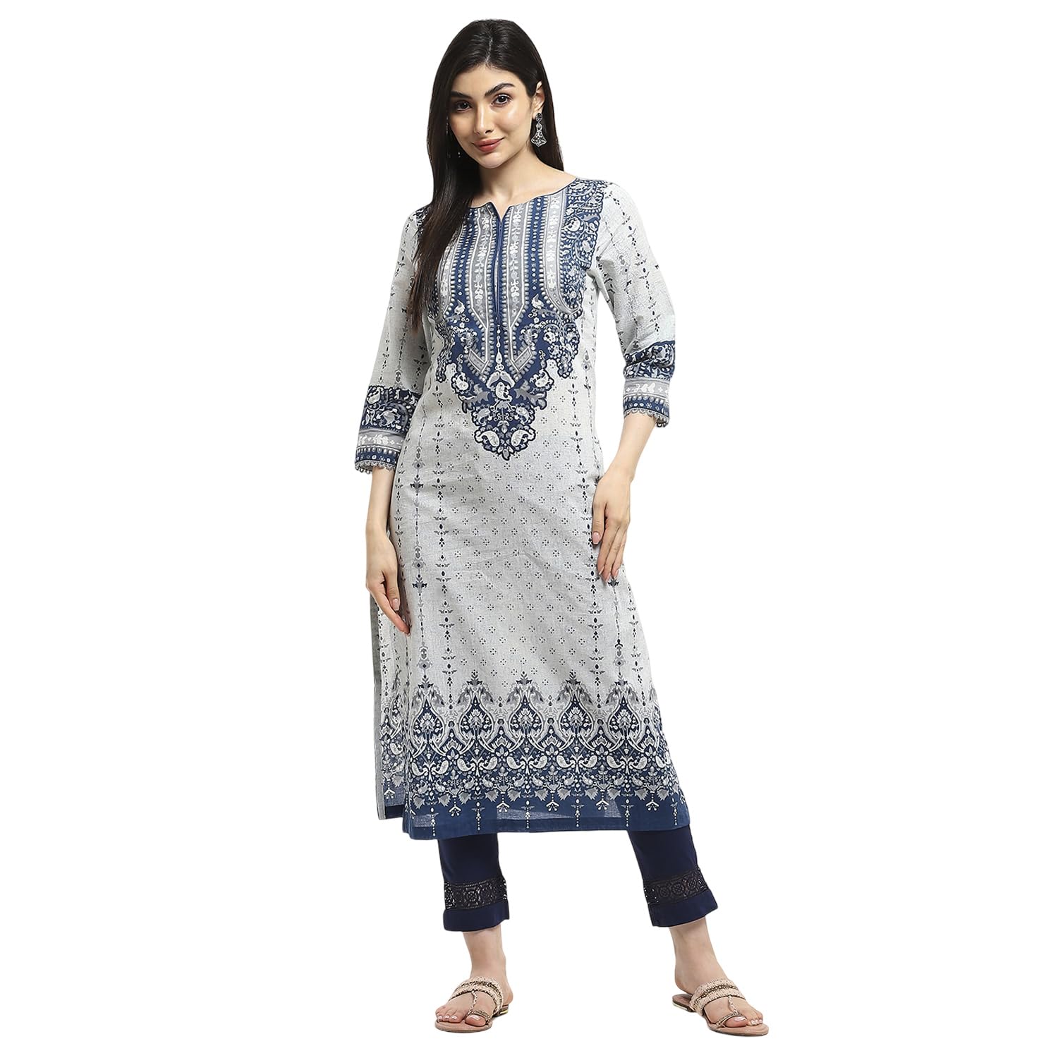 BIBA Women Cotton Straight Printed Kurta BIBA Women Cotton Straight Printed Kurta