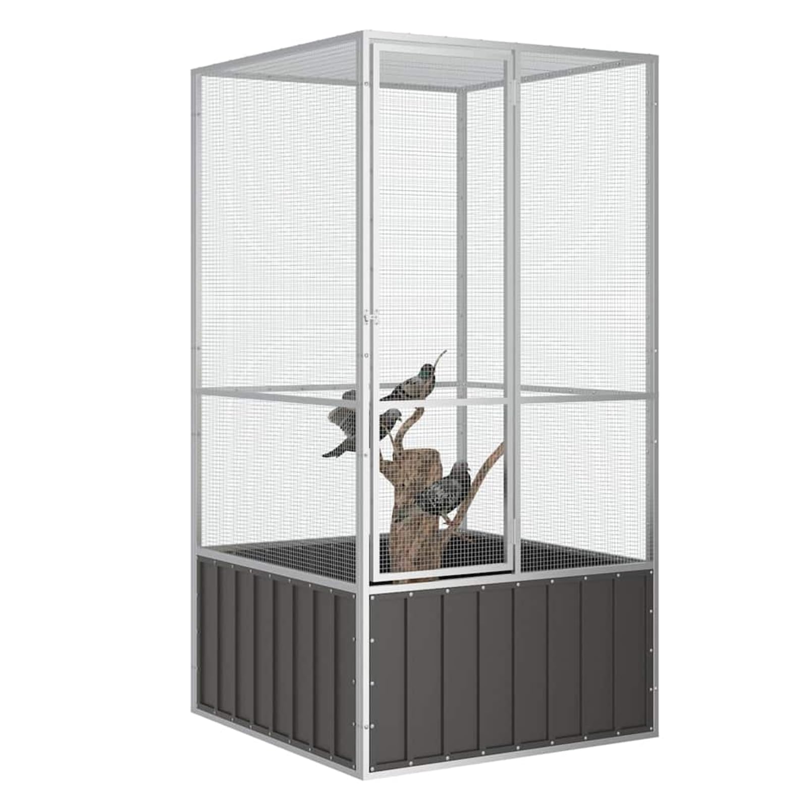 Voliera per Uccelli in Acciaio Zincato 111x107x211.5 cm con Porta a Cerniera Sicura Antracite