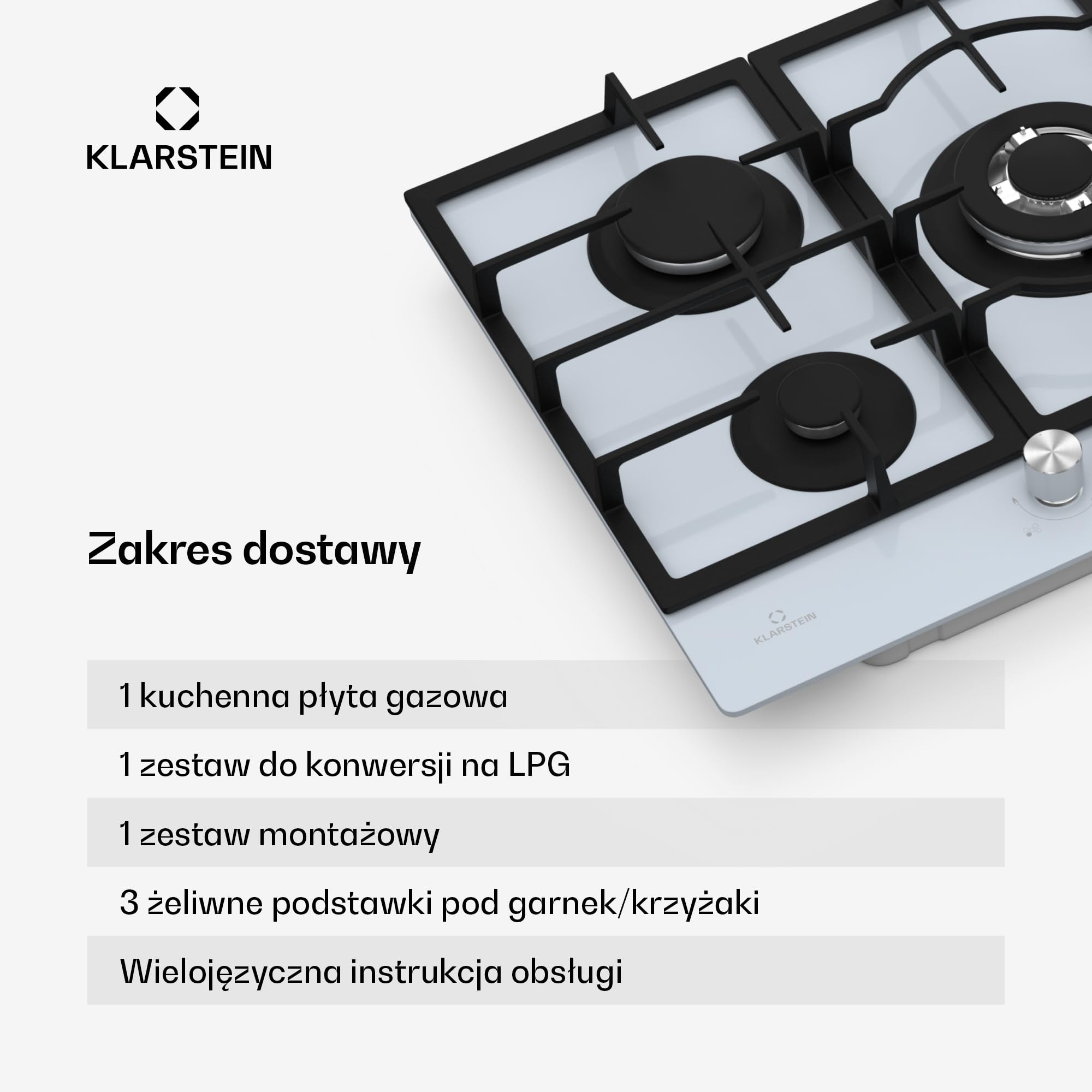 Klarstein Ignito płyta gazowa, 5 palników Sabaf, szkło hartowane, zapłon SnapJet, nasadka do woka, 75 cm, czarna, wydajne i elastyczne gotowanie, na gaz ziemny i LPG, łatwa w czyszczeniu