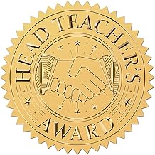 CRASPIRE 408pcs 2 Inch Gold Foil Stickers - Head Teacher's Award, Handshake, Stars - Gold Embossed, Waterproof - Round Dot Medal Decoration Labels for Gift Packaging