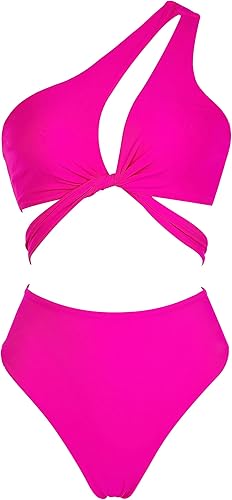 RUUHEE Conjunto de bikini para mujer con un hombro recortado cuello en V profundo con cordones traje de baño de 2 piezas