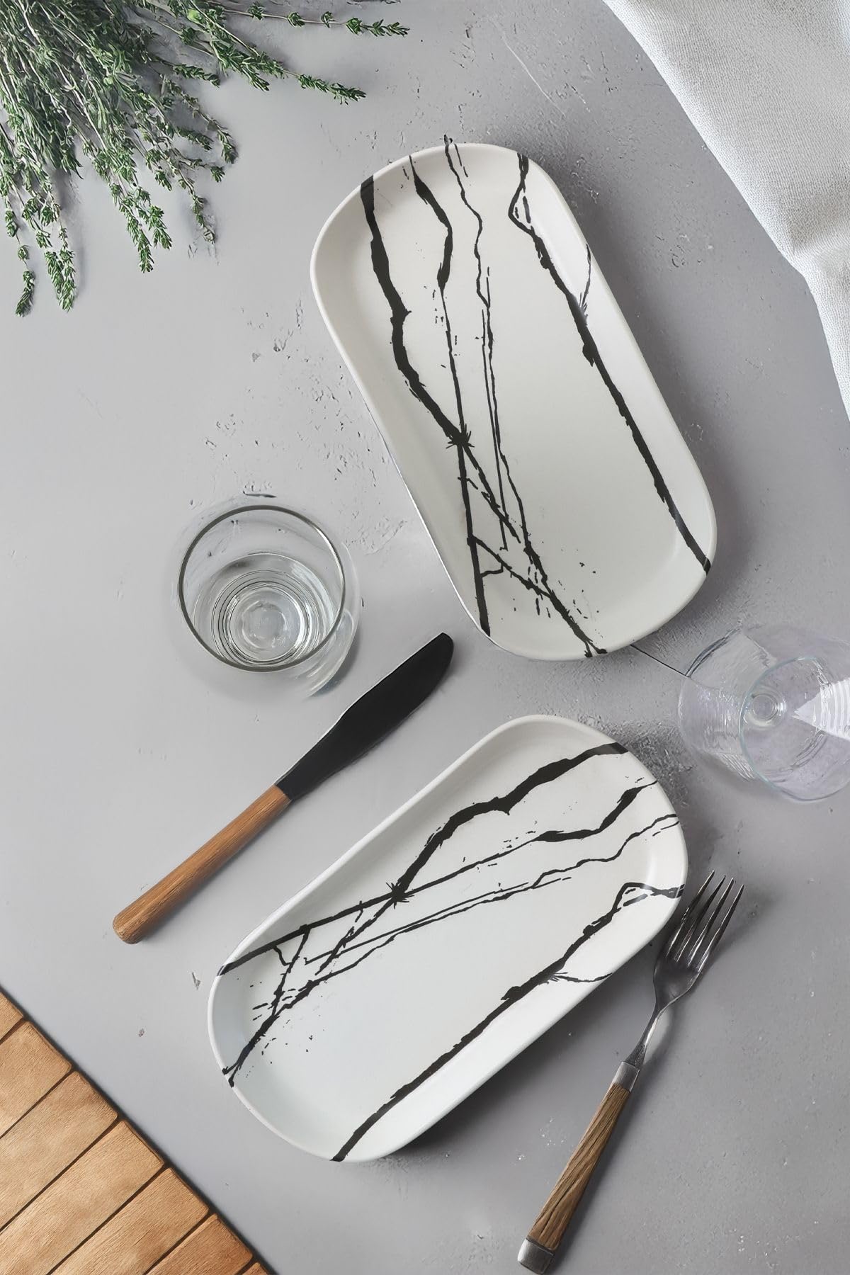 Keramika Beyaz Mermer Noyan Kayık Tabak 28 Cm 2 Adet 17951