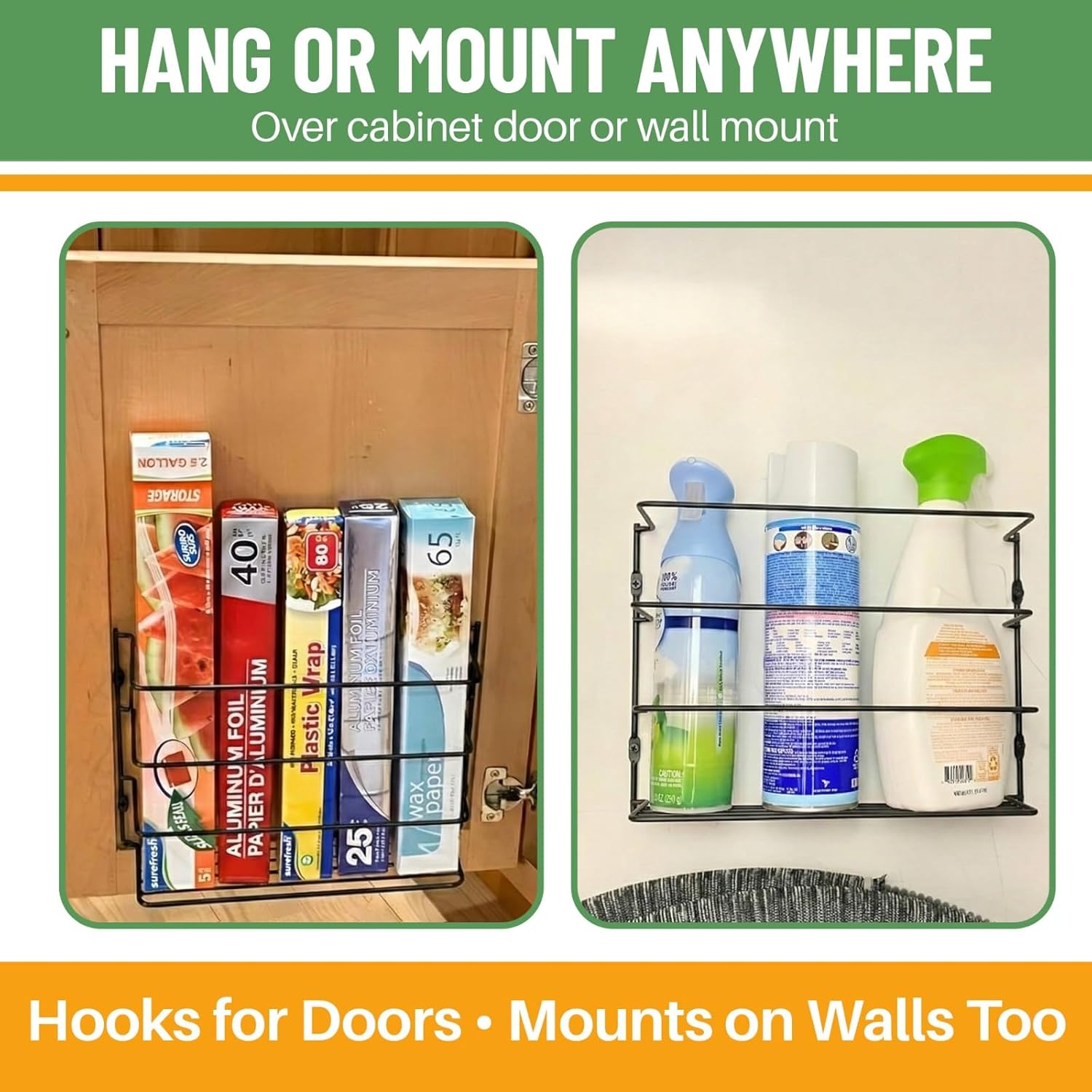 Evelots Kitchen Wrap Organizer - 2 Pack - Hold up to 4 Plastic, Foil, Paper, Wax - Cabinet Door, Wall Rack Basket - Sandwich, Freezer, Food Bag Storage - Laundry Supplies - Black - Image 4