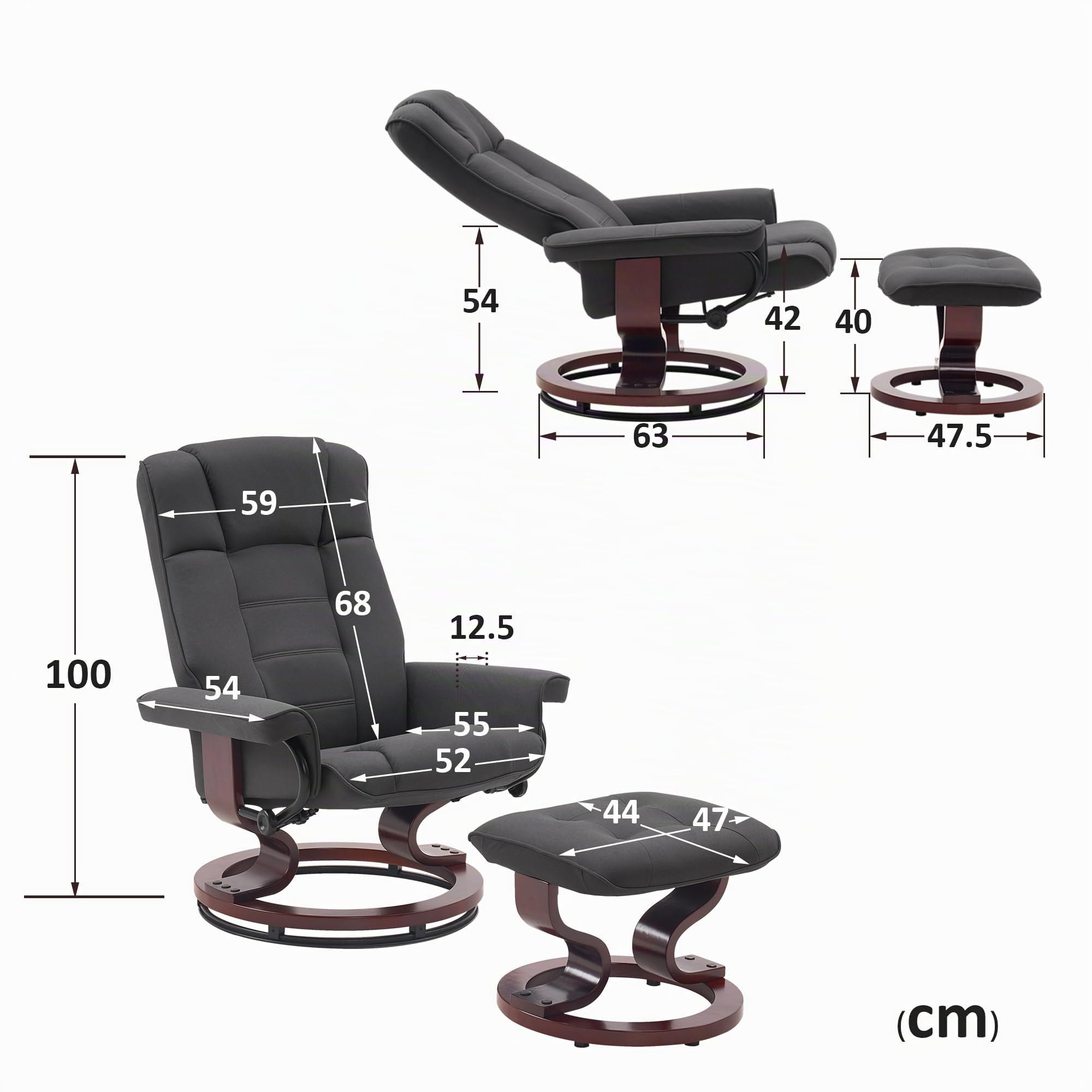M MCombo Fauteuil Relax avec Pouf, Fauteuil TV pivotant à 360° avec Fonction Chaise Longue, Fauteuil TV supportant jusqu'à 120 Kg, Fauteuil de Repos pour Le Salon, 9019 (Microfibre, Gris foncé)