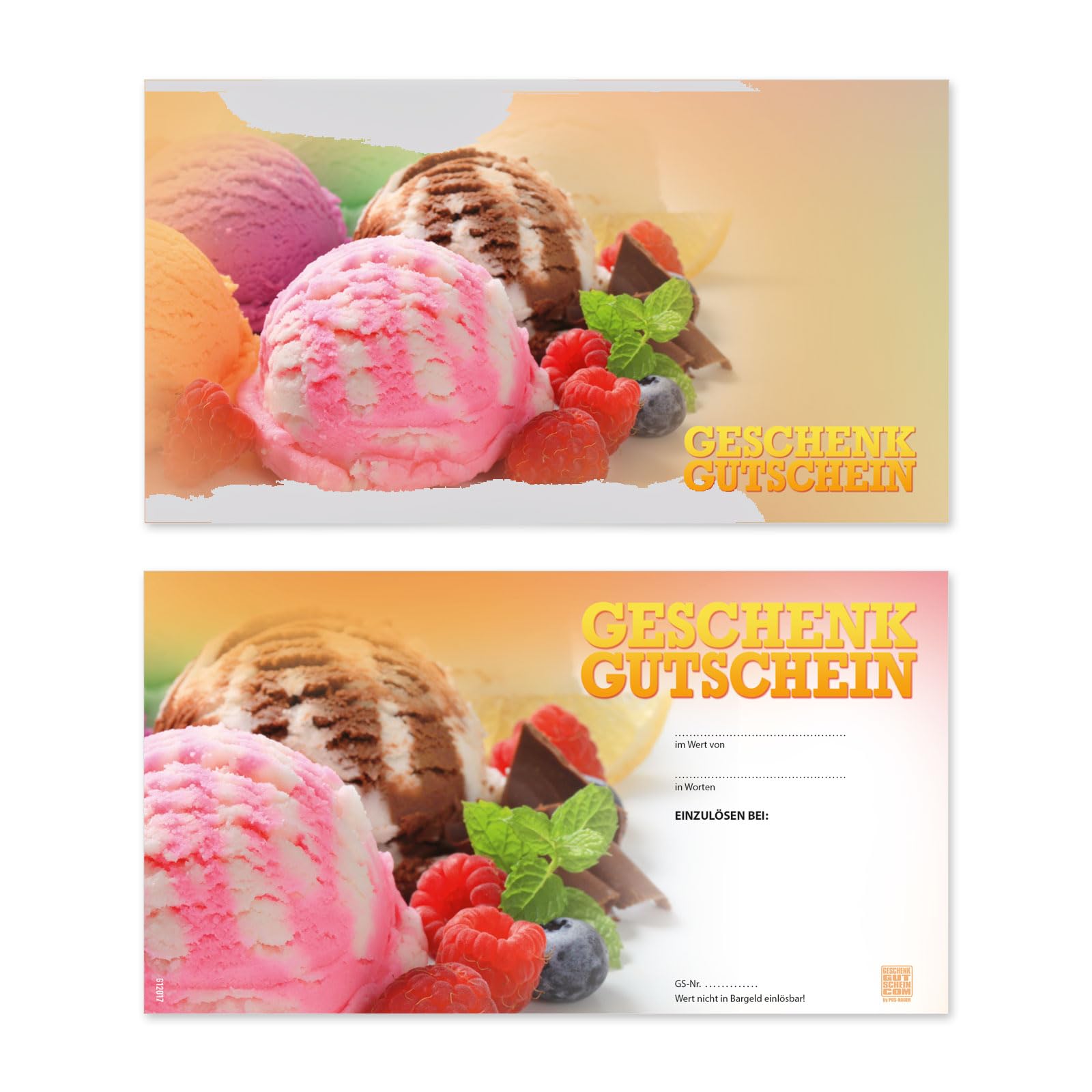 100 Gutscheine, blanko zum selber Ausfüllen. Für Eissalon Eis-Café Eisdiele Gastronomie.