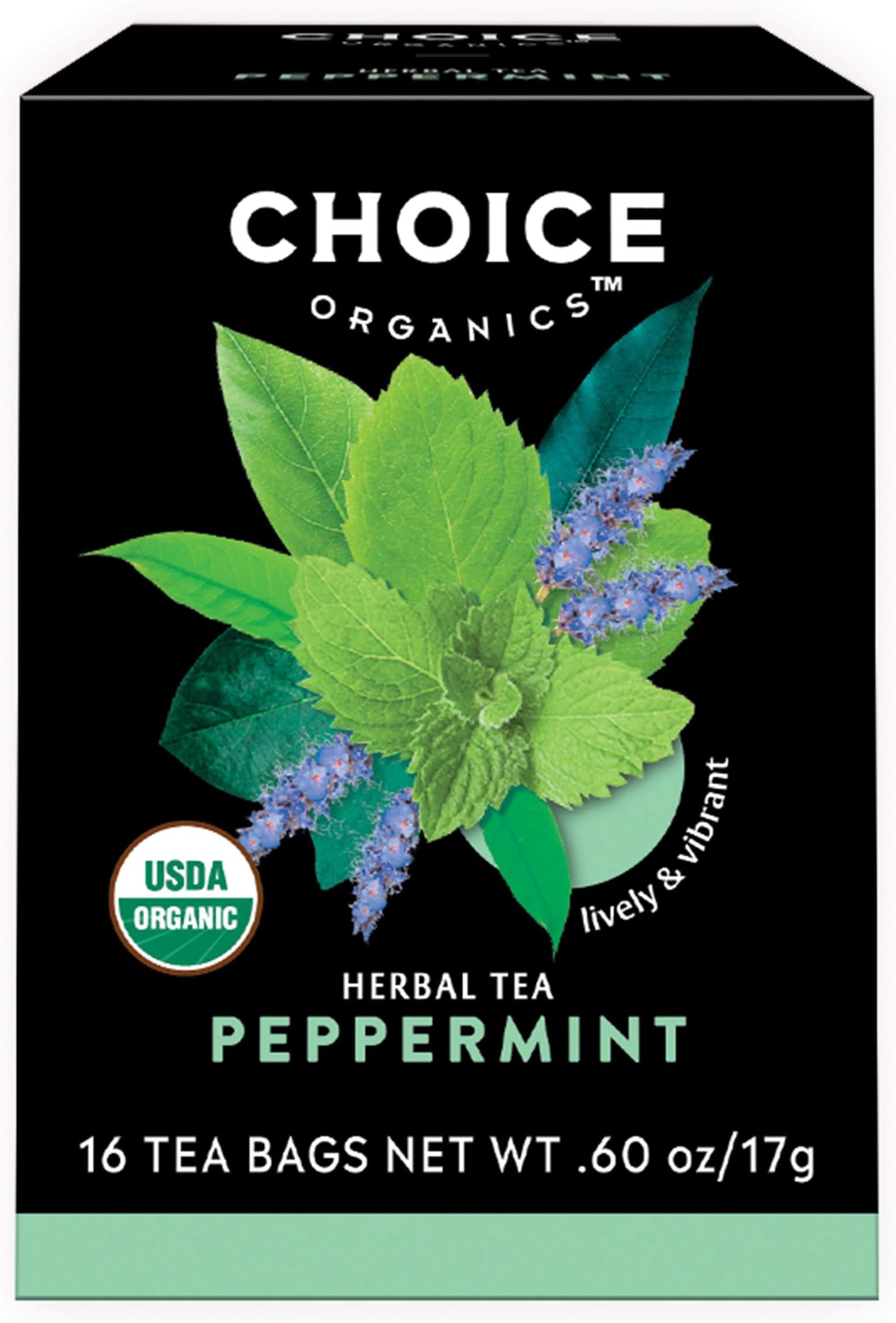 Choice Organics - Organic Peppermint Tea (1 Pack) - Compostable - Caffeine Free - 16 Organic Herbal Tea Bags
