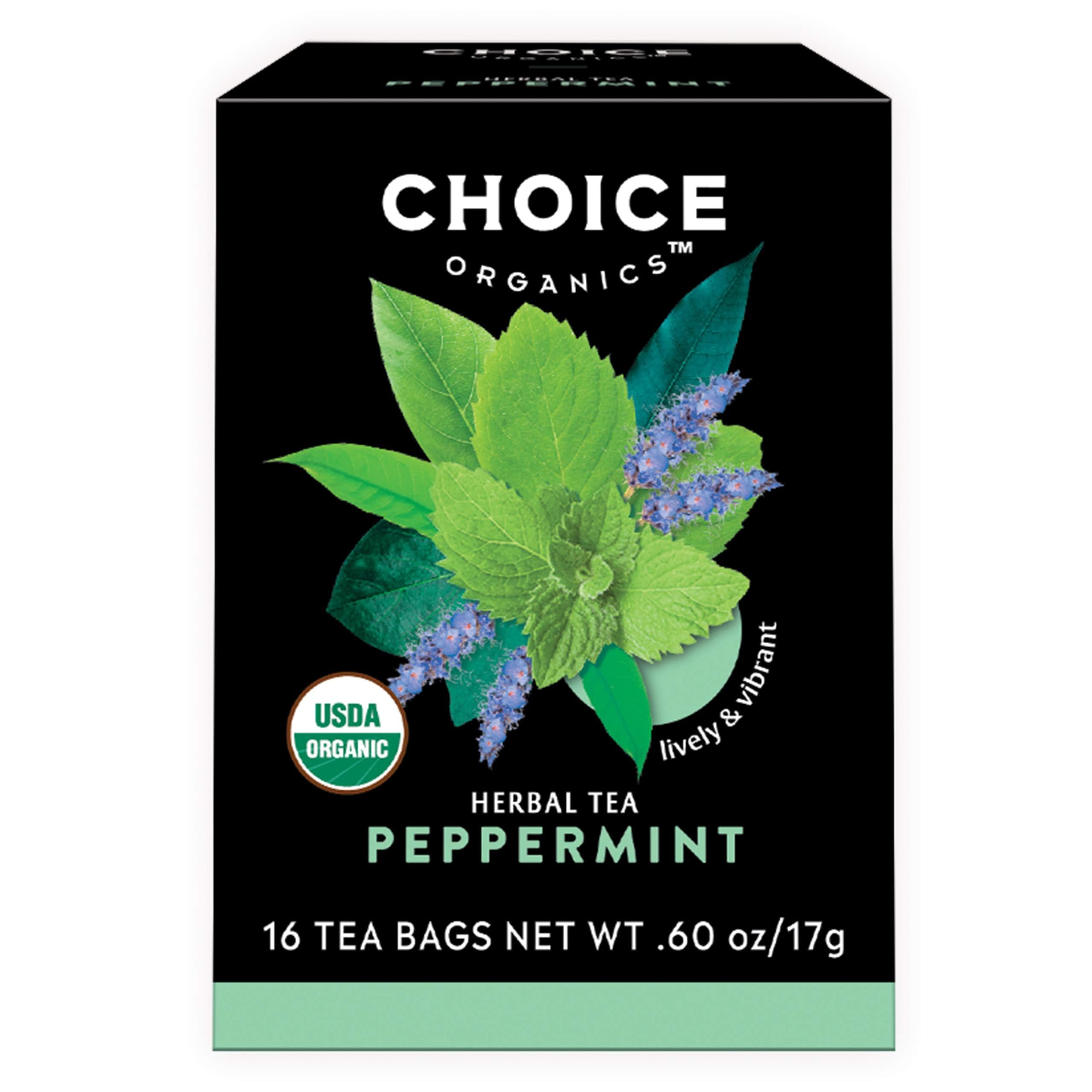 Choice Organics - Organic Peppermint Tea (1 Pack) - Compostable - Caffeine Free - 16 Organic Herbal Tea Bags