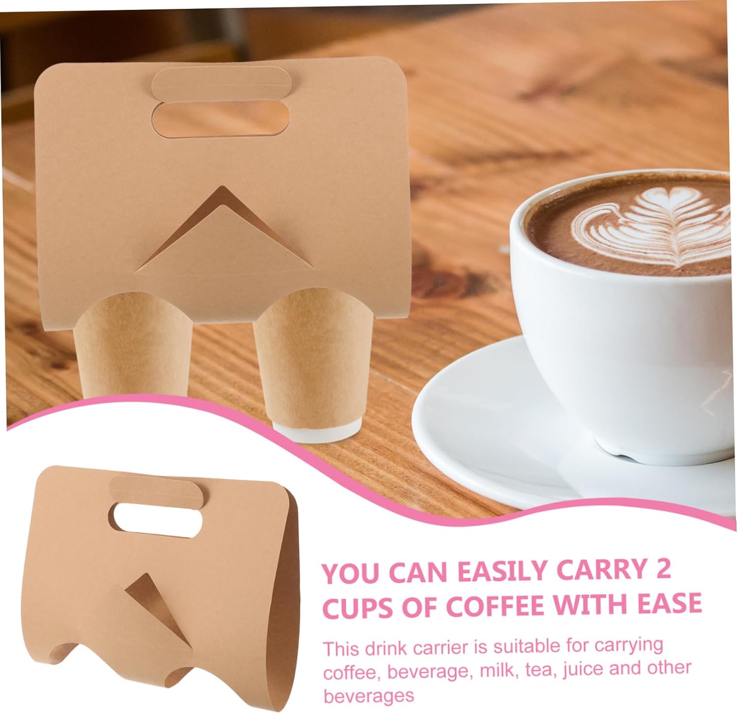 Unomor 50pcs Milk Tea Cup Holder Organizer Beverage Takeout Holder for Iced Coffee Tea Mug Cup Carriers for Drinks