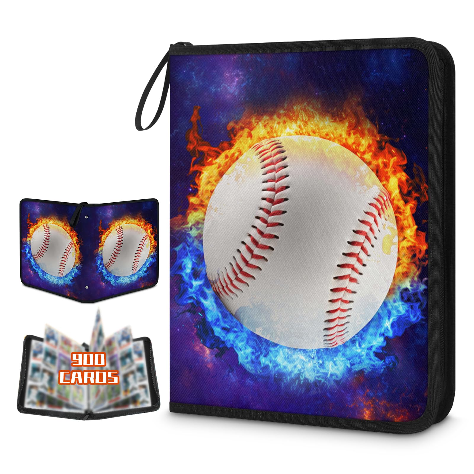 Classeur de cartes de baseball étanche avec fermeture éclair et 50 pages de protection
