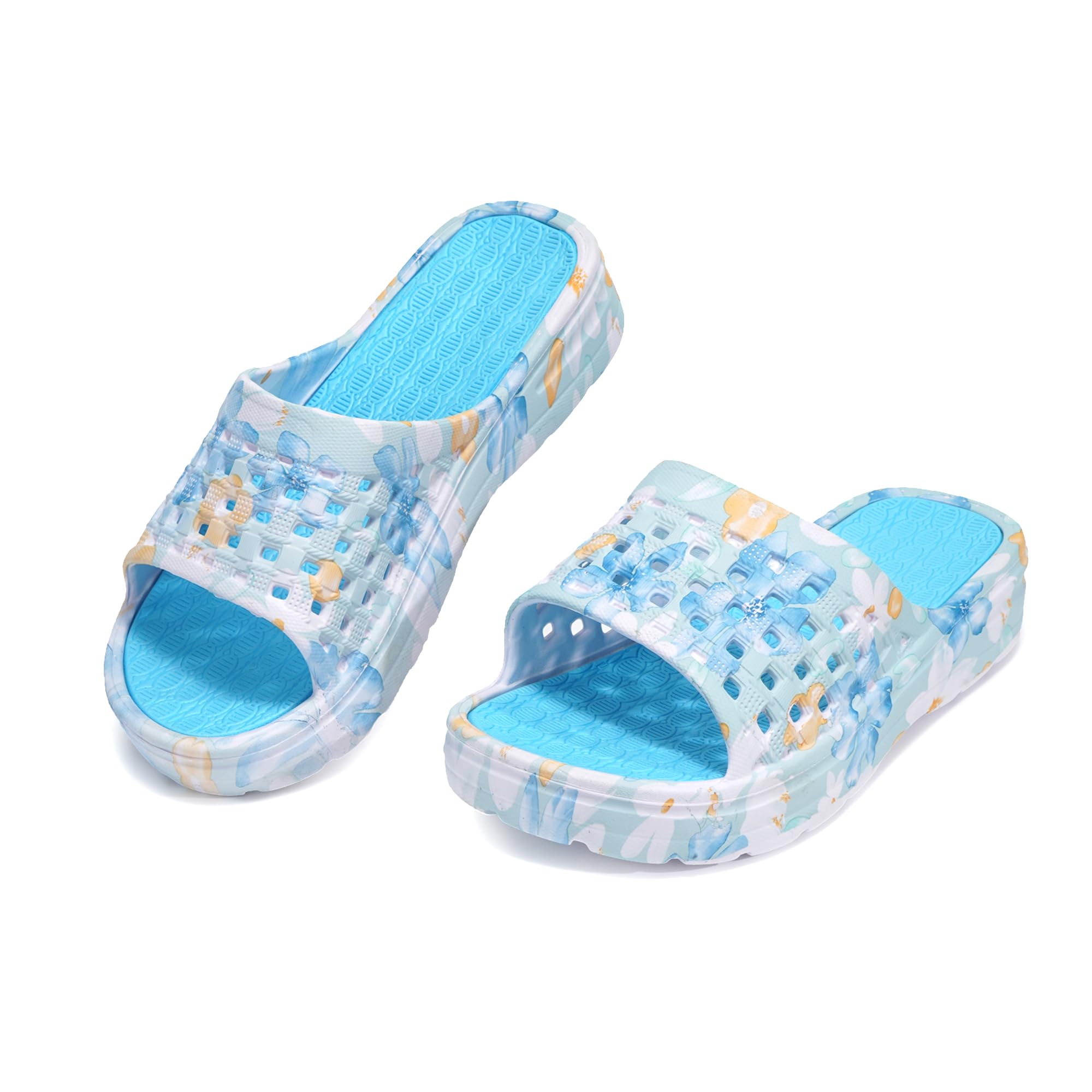 JOMIX Claquettes Femme avec Motif Floral Mules Sandales Semelle Épaisse en EVA Pantoufles de Bain Antidérapantes pour Plage Piscine Maison