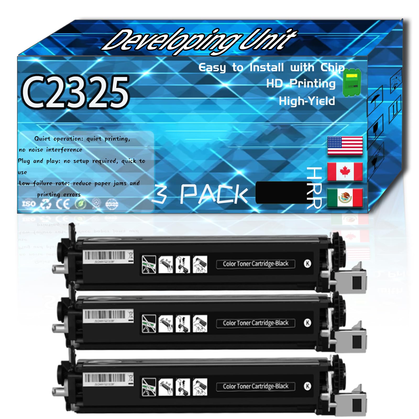 Compatible for Lexmark C2325 Replacement Developing Unit Used with C2325dw C2425dw C2535dw MC2325adw Printers, High Production Multiple Options (3 Pack Black)