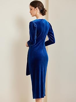 Amazon.com: Allegra K Velvet Wrap Dress for Women's V Neck 3/4