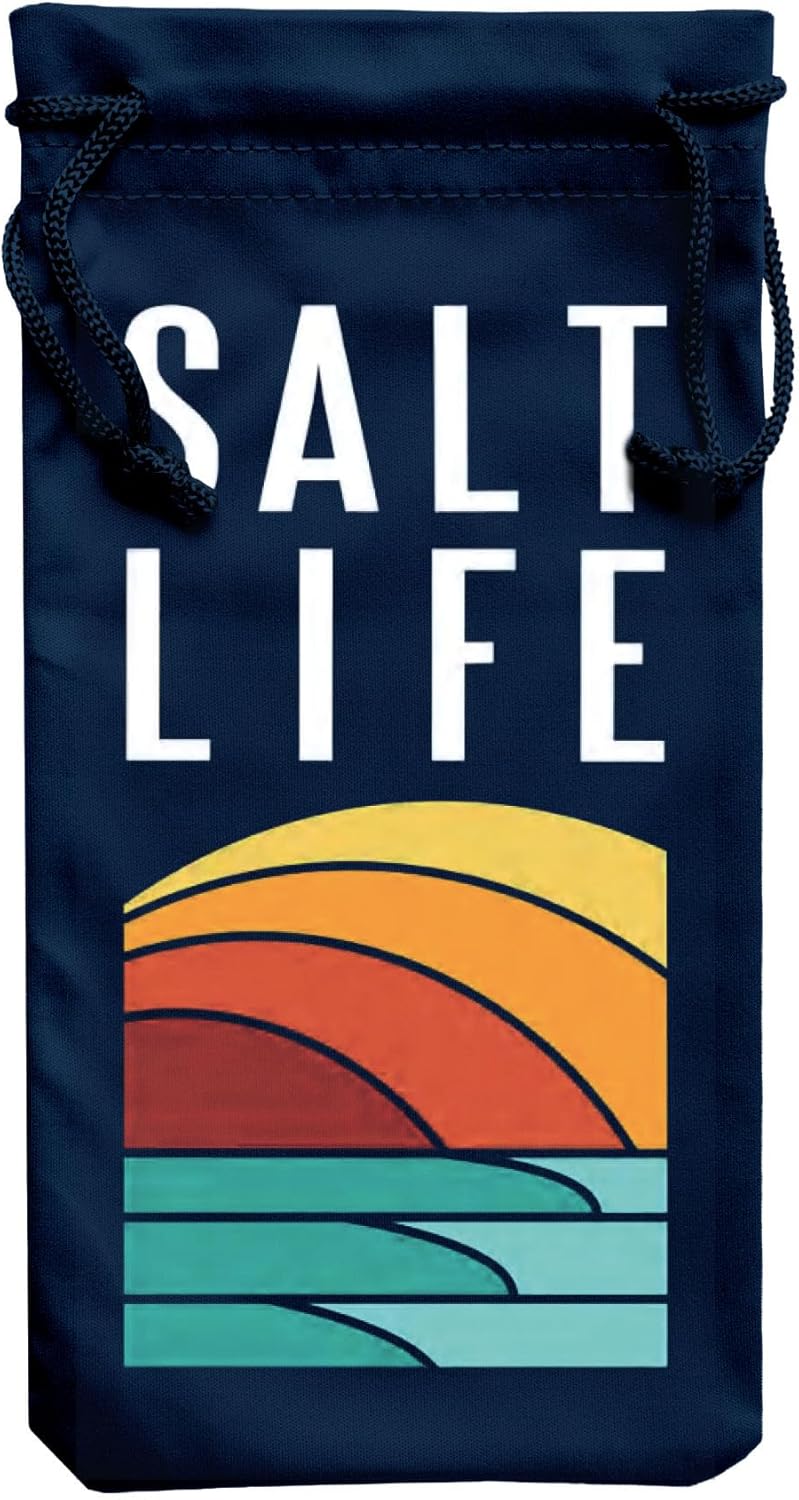 Salt Life Glasses Case - Microfiber Sunglasses Pouch, Small Drawstring Soft Fabric Eyeglass Bag with Coastal Design