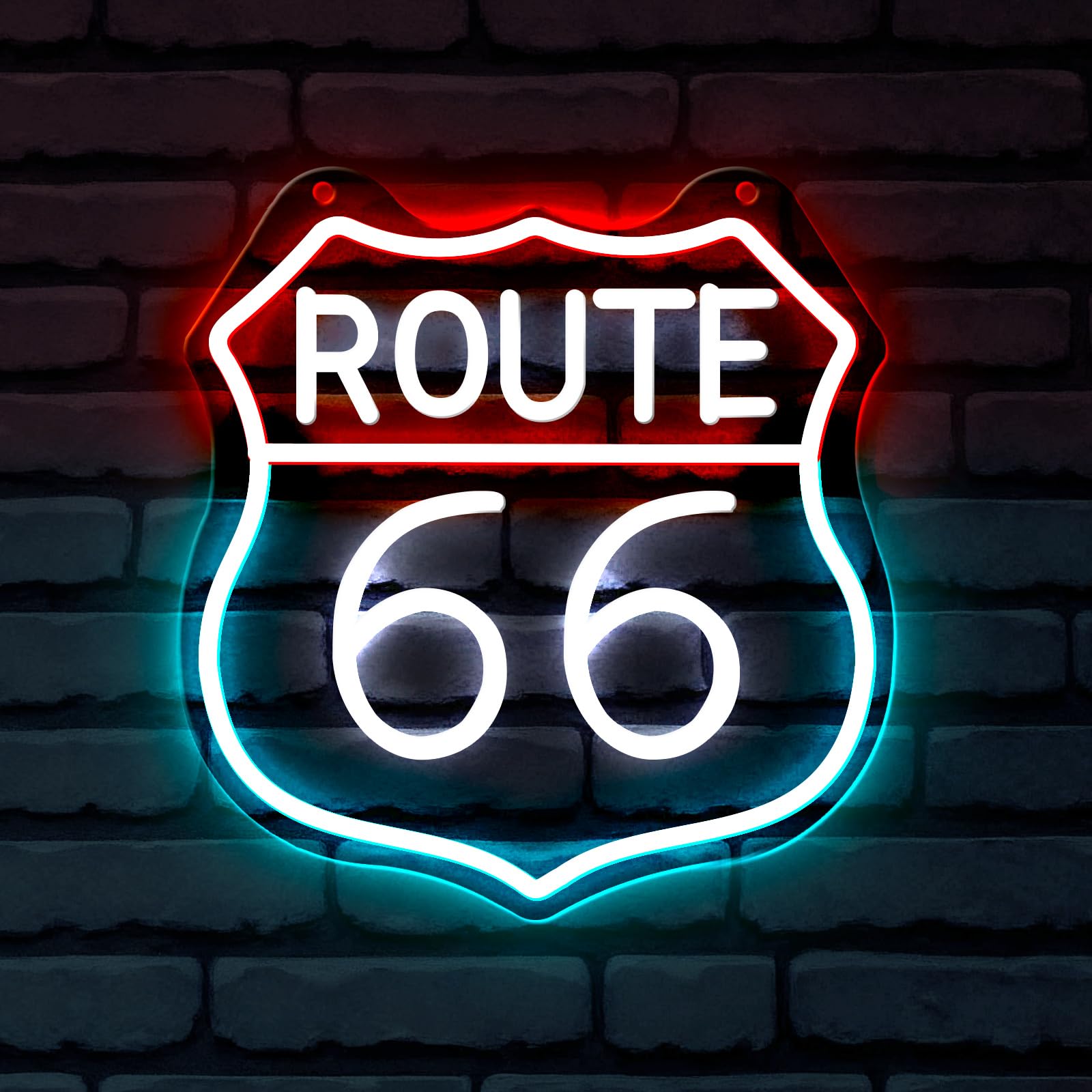 Route 66 Neon Sign Historic US High Way LED Wall Decorations Neon Lights With USB Adjustable Brightness for Bedrooms Living Rooms Gaming Rooms Birthday Gift(5V 11.8 * 11.4 inch)