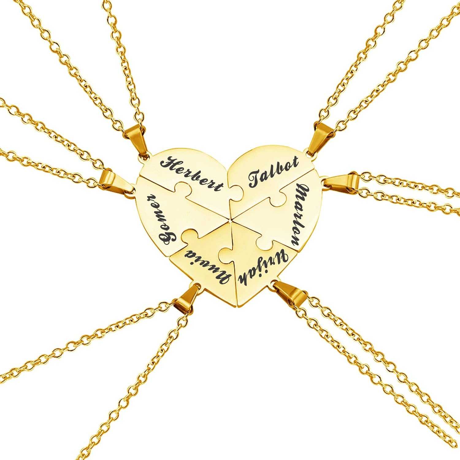 MOTICIUS Personalized Name Puzzle Piece Necklace Custom BFF Necklace for Friendship Custom Engrave Names Necklaces Personalized Heart Puzzle Pendants for BFF Couples Family Lover
