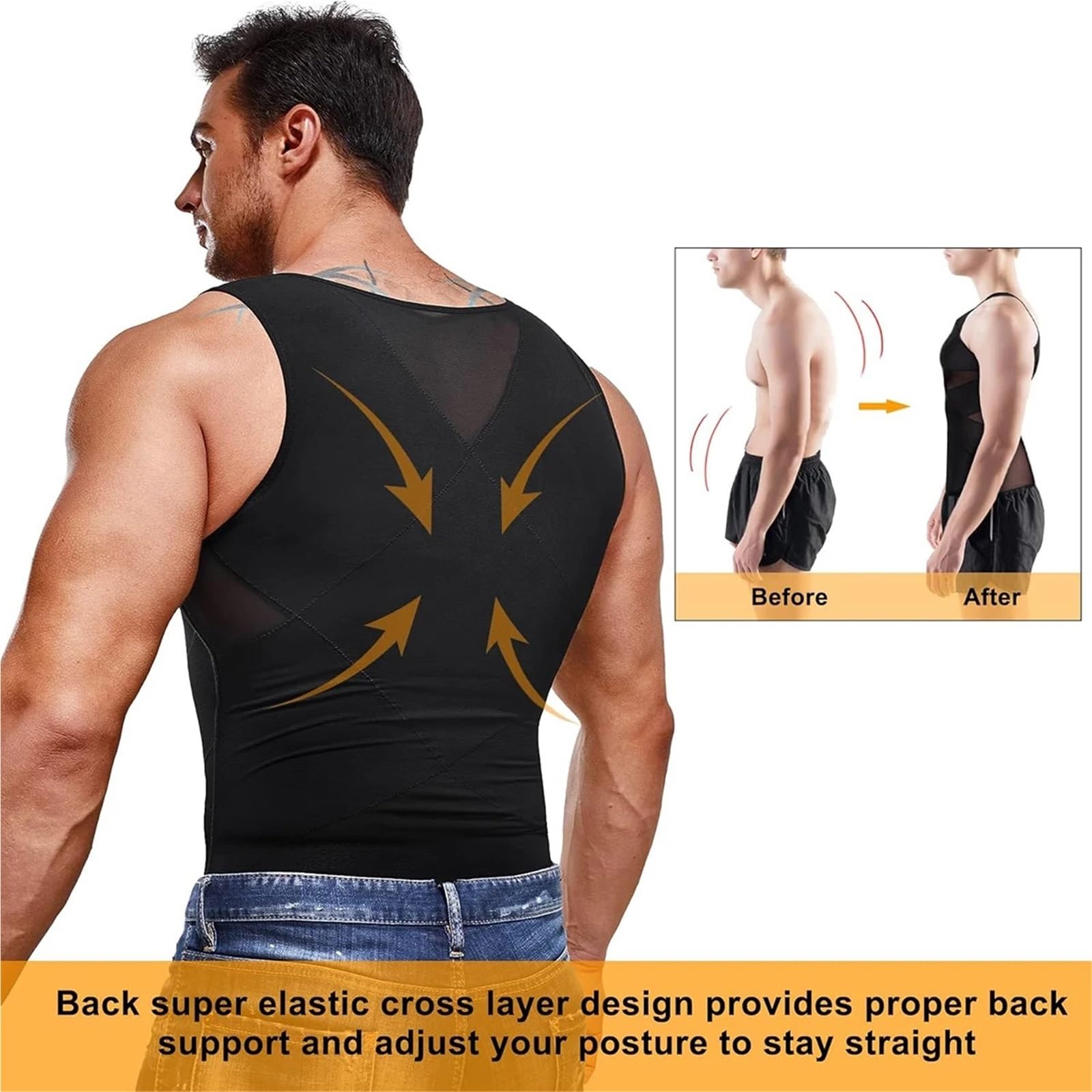 Faja Chaleco Hombre Camisas de compresión moldeadoras cuerpo for hombres | Camiseta interior adelgazante con cinturón en forma de X