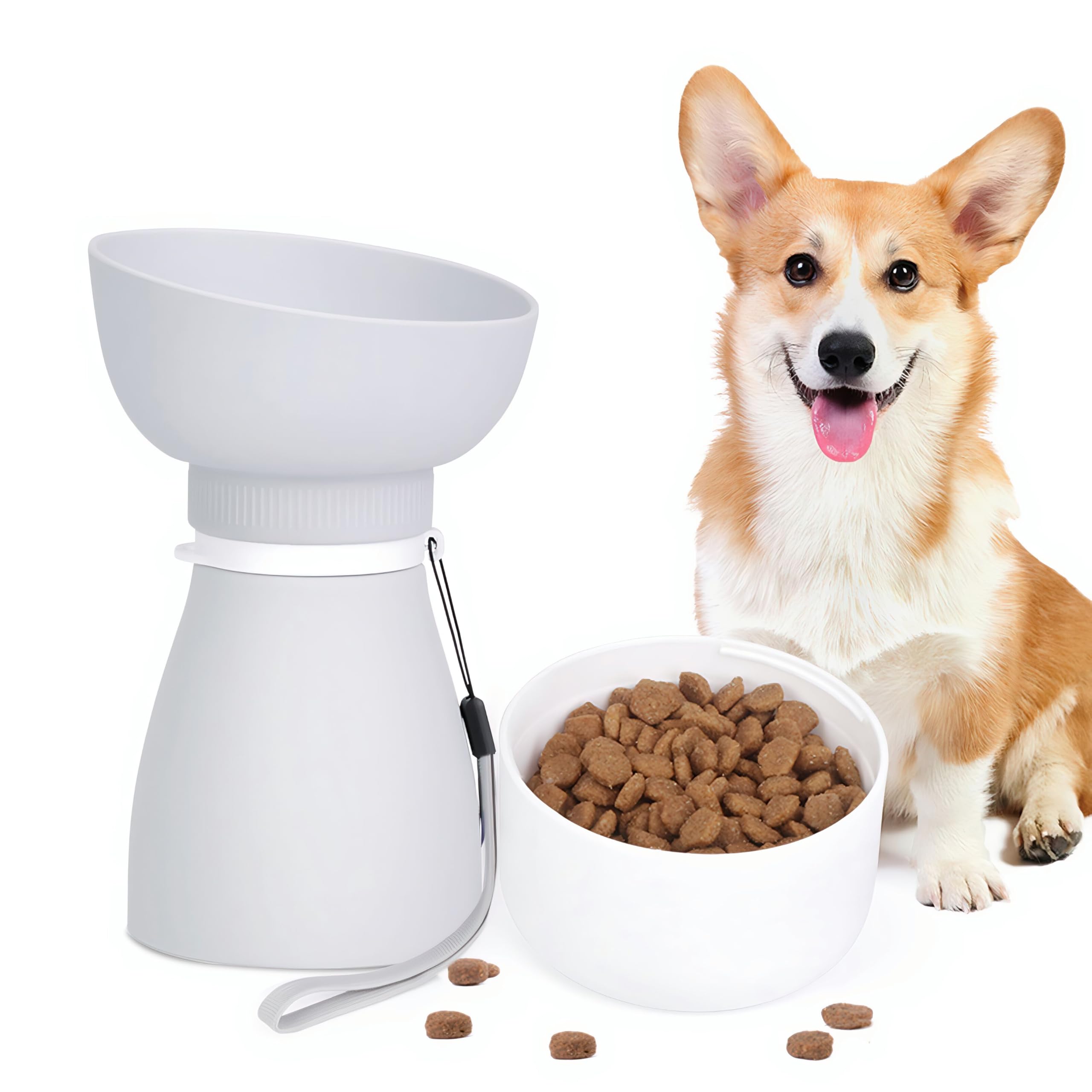 Shiergongli 2-in-1 Foldable Dog Water Bottle & Food Container – 600ml Portable Pet Dispenser with Bowl & Leakproof Valve, BPA-Free Travel Feeder for Puppy, Cat, Small Pets (grey, 600ml+260ml)