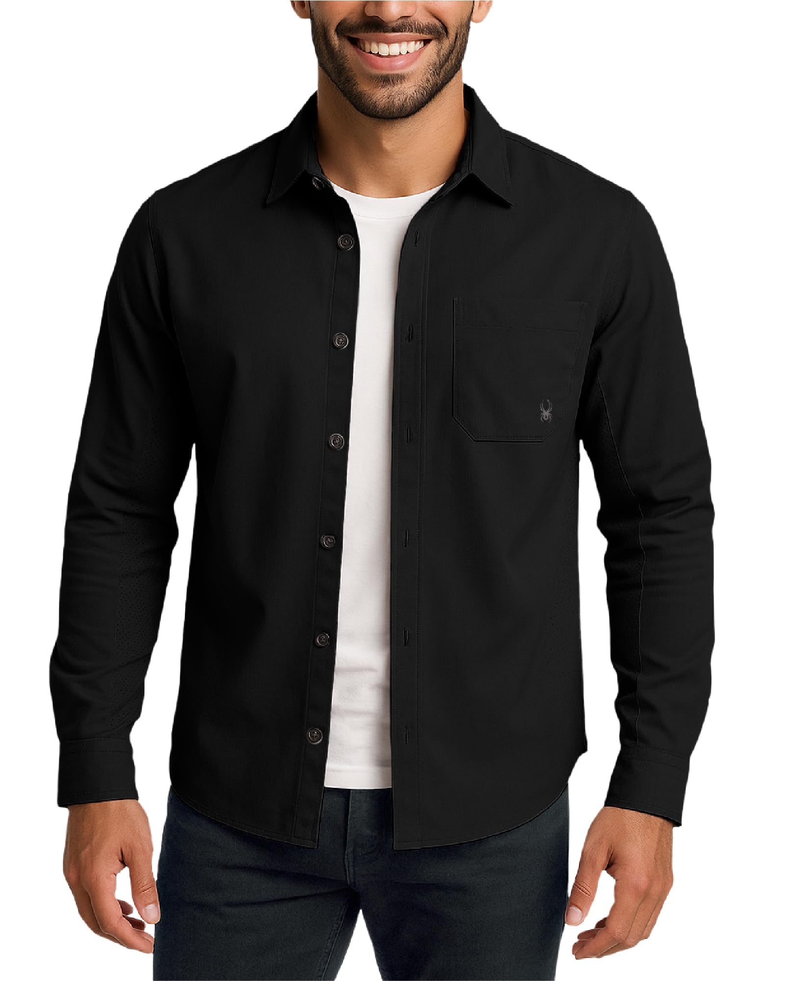Photo 1 of Spyder Mens Button Down Shirt Jacket - Performance Long Sleeve Shirt Jacket for Men - Casual Collared Mens Button Up Shirts, Size Large, Black Raven
