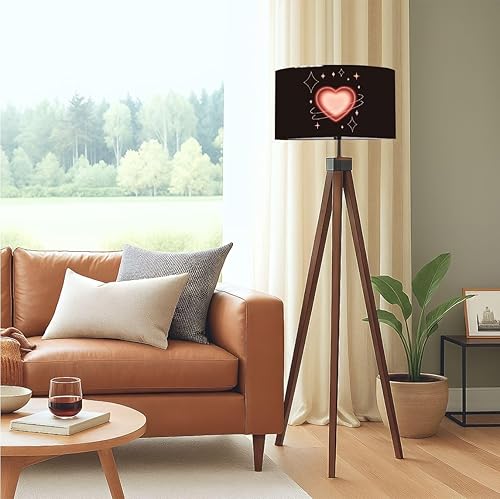 Miniatura 7 de Wood Tripod Floor Lamp Pink heart sparkle Seamless y2k retro style pastel blurred gragient Mid Century Standing Lamp Linen Shade Dimmable Modern