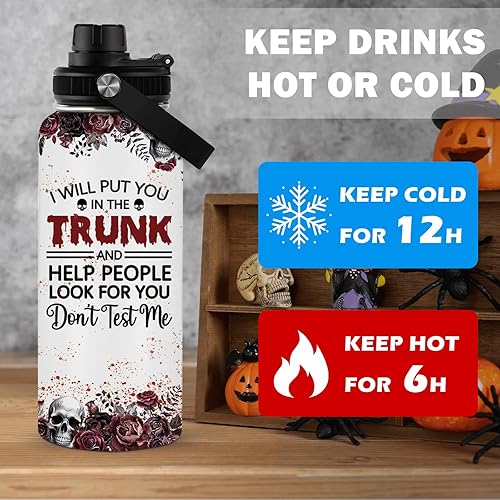 Miniatura 2 de Botella de agua aislada de Halloween de 32 onzas, botella de agua de gato loco, taza de terror, taza aislada gótica gótica, regalo de Halloween para
