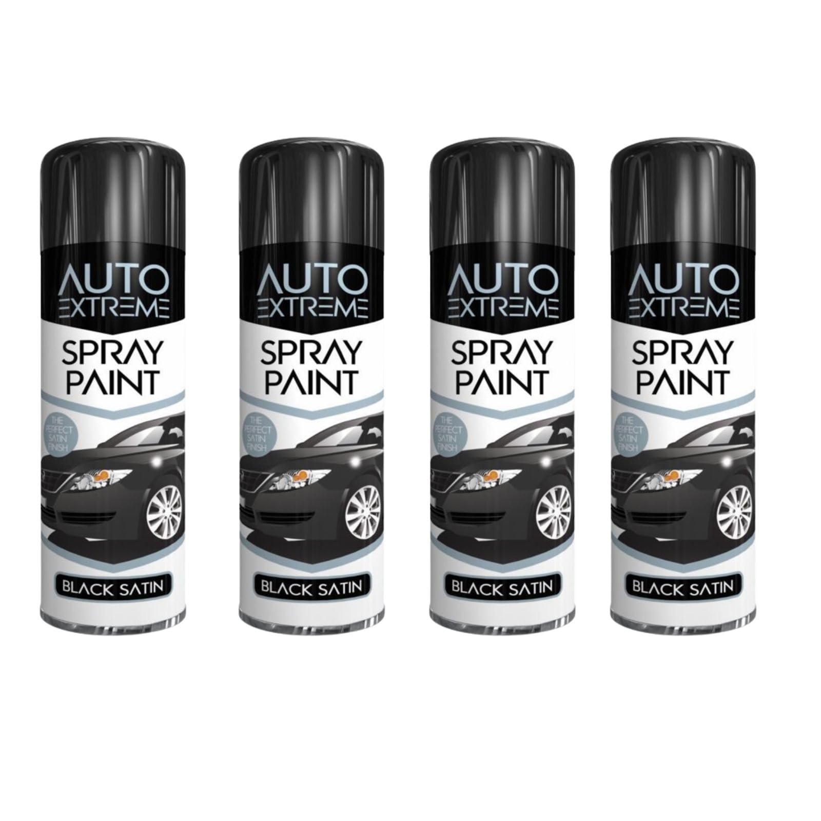 All Purpose Spray Paint, Black Satin Aerosol Paint, Ideal and Perfect Finish for Cars, Bikes, Vans, Metal and Wood, Quick Drying, 250ml (4 Pcs)