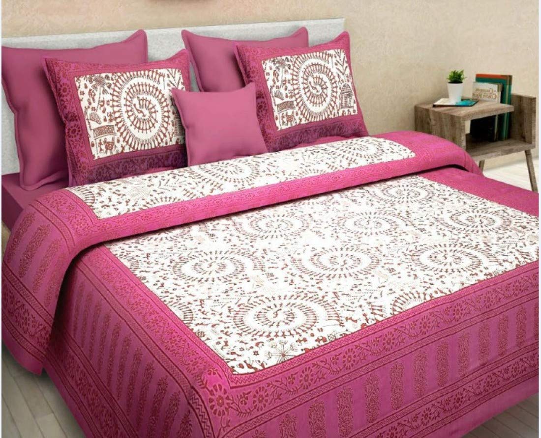 Cotton Single Printed ADHI Manav Pink Bedsheet