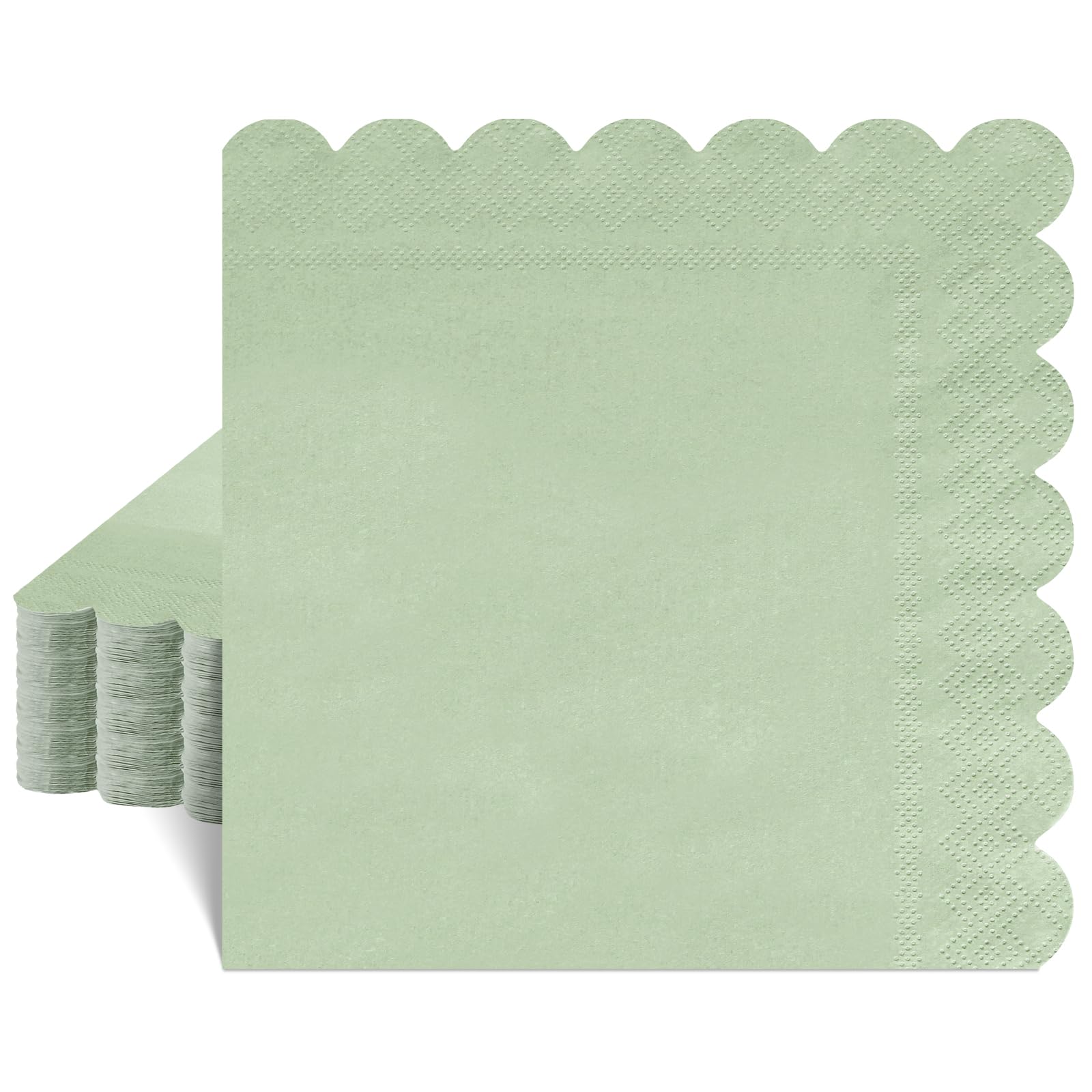 40 Stück Servietten Salbeigrün 33 x 33 cm, 2-Lagige Gewellt Salbeigrün Papierservietten Eukalyptus Grün Einwegservietten für Geburtstag Babypartys Hochzeiten Party Kommunion Deko
