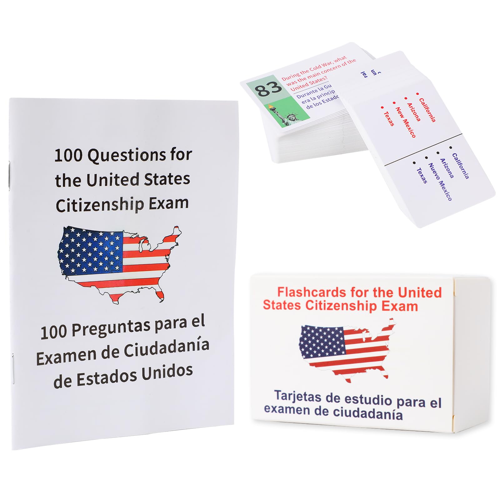 U.S Civics Test Flash Cards Combo Set, Naturalization Study Guide with 100 US Civics Questions & Answers, Bilingual Flashcards for US Citizenship
