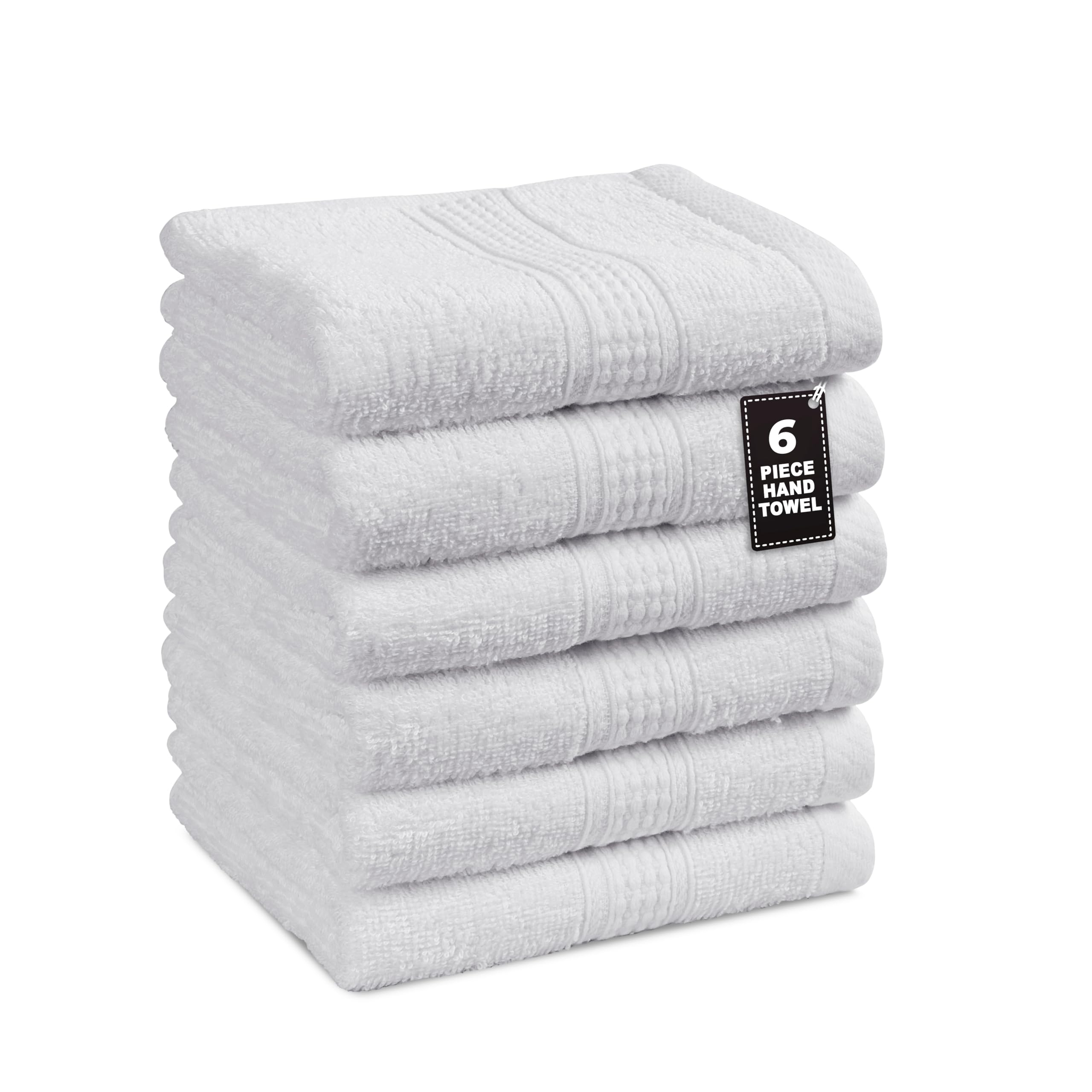 LANE LINEN 6 Pack Hand Towels (16"x28") - Spa & Hotel Quality - 100% Cotton, Ring Spun - Quick Dry, Ultra Soft & Absorbent - Used for Salon, Gym, Bathroom, Beauty - Pre Shrunk - White Hand Towels Set