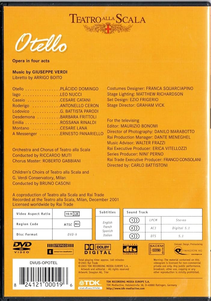 VERDI : OTELLO/CARLOS KLEIBER：中古DVD VERDI : OTELLO/CARLOS KLEIBER：中古DVD - メルカリ