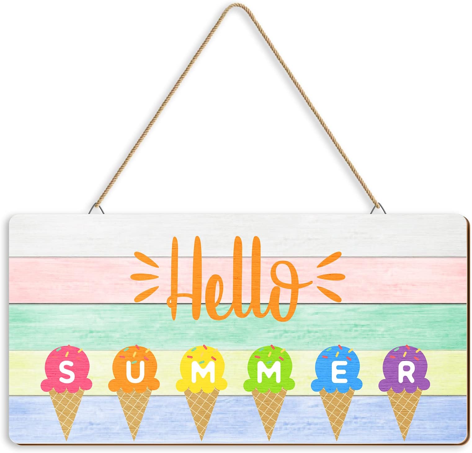 Hello Summer Sign Wood Door Hanger Rustic Watermelon