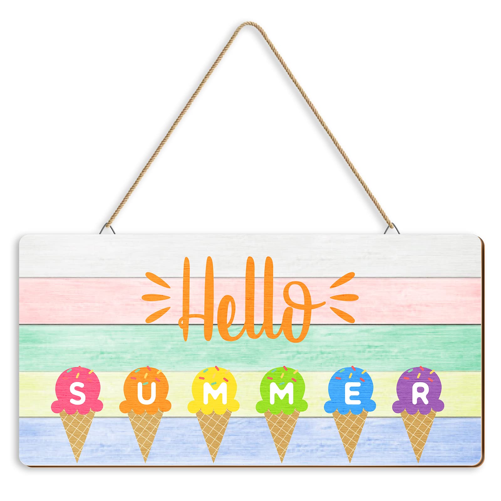 Amazon.com: Hello Summer Door Sign Decor Ice Cream Beach Hanging