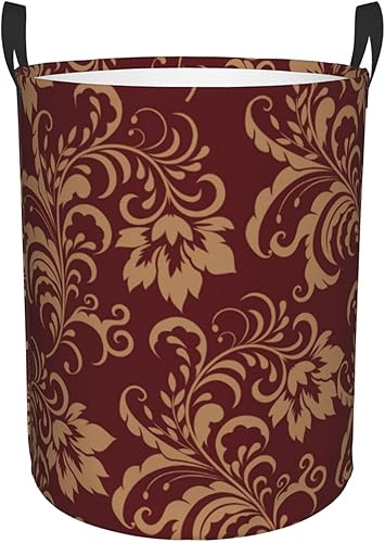 Cesta de lavandería con asas, para ropa sucia, juguetes, organiza almacenamiento, compatible con flores, granate, dorado, floral, color borgoña,